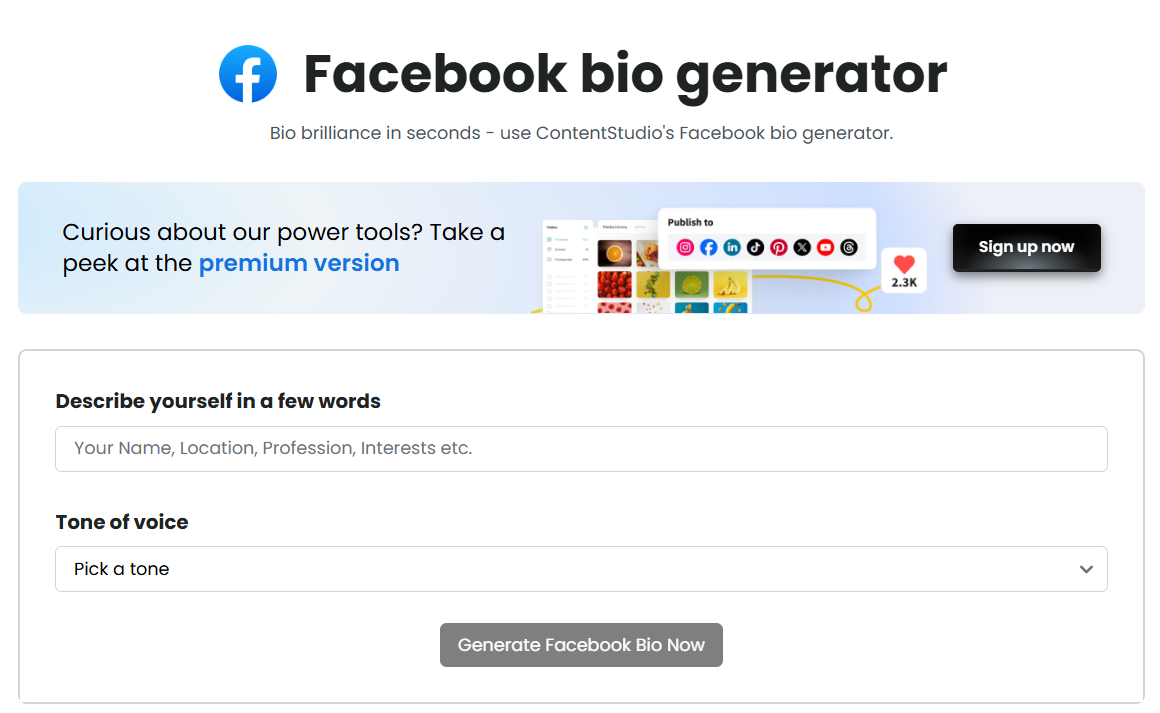  ContentStudio’s Facebook Bio Generator