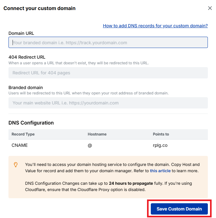Save custom domain option - Replug