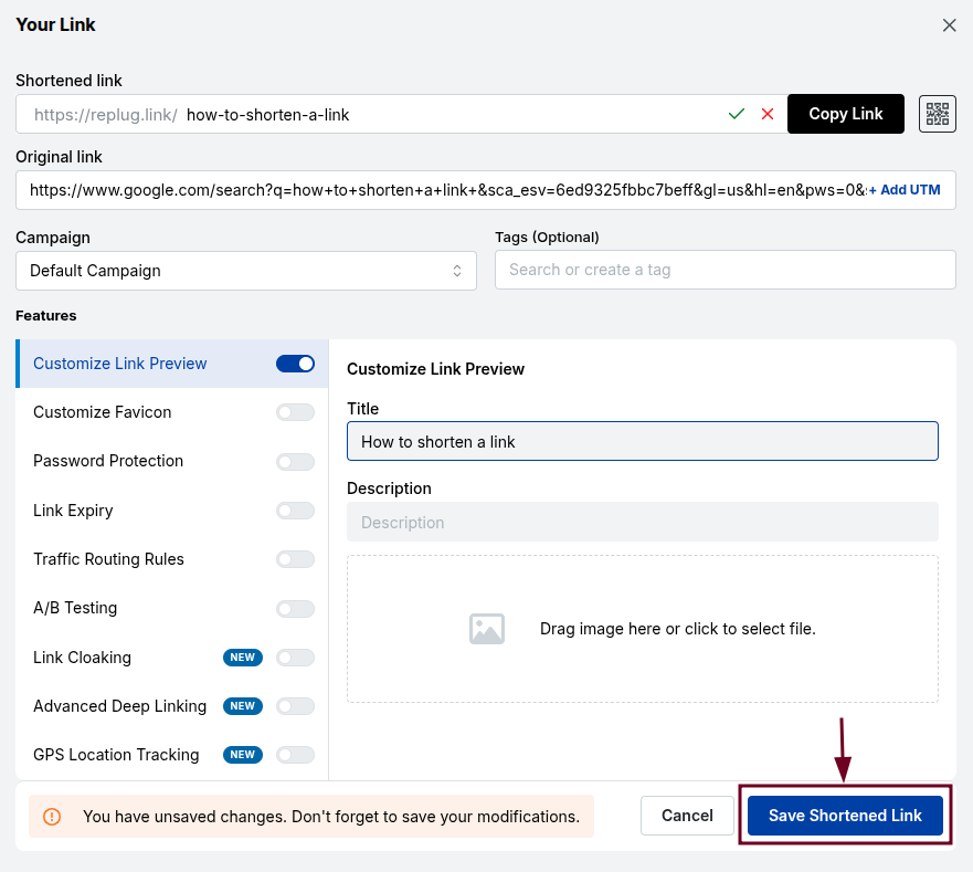 Save Shortened Link with Replug