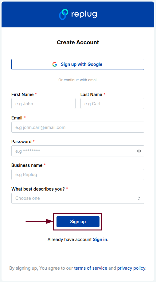 Sign up to Replug