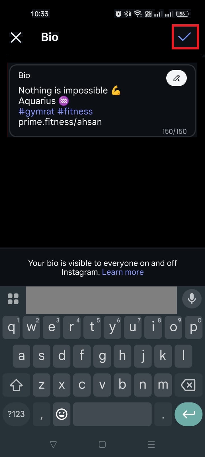 Checkmark icon on Instagram app