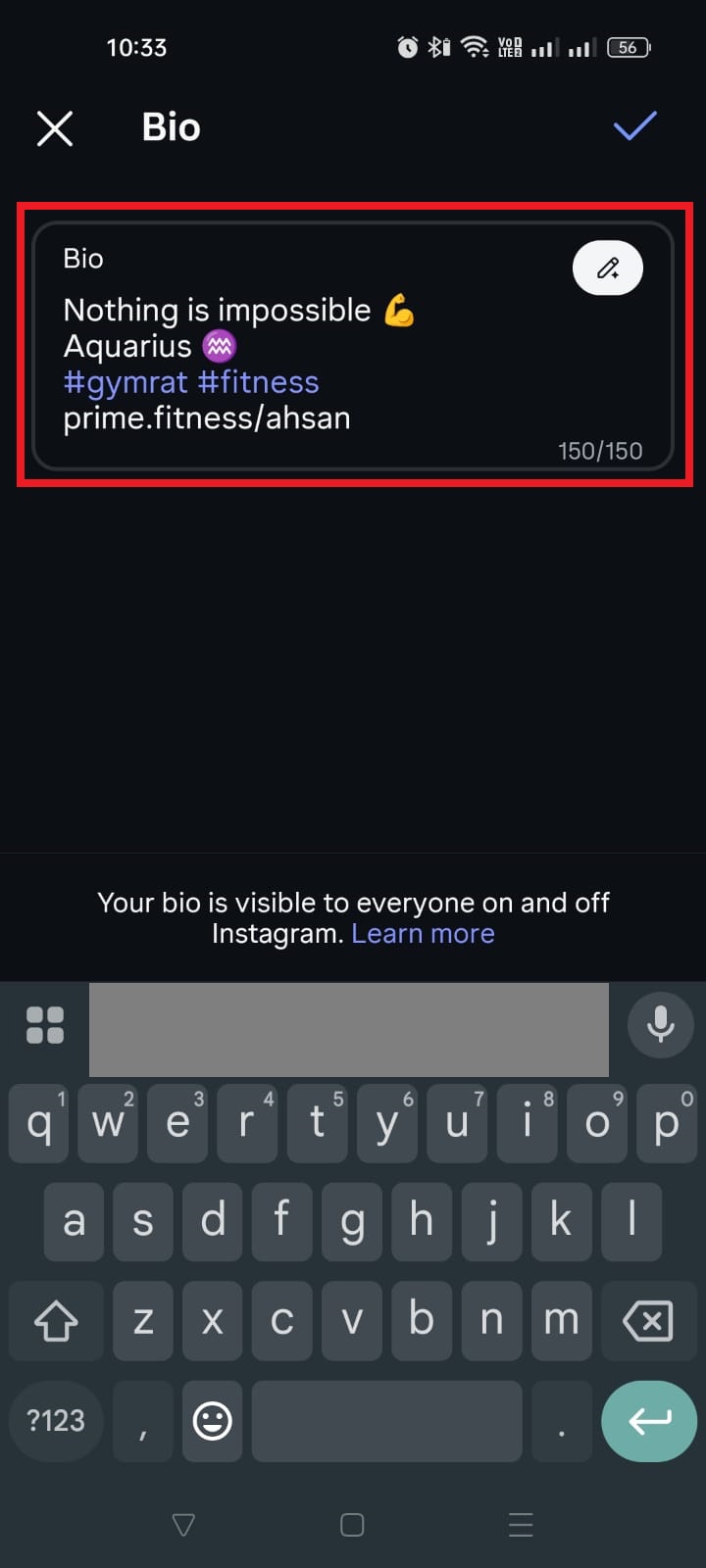 Update bio on Instagram app