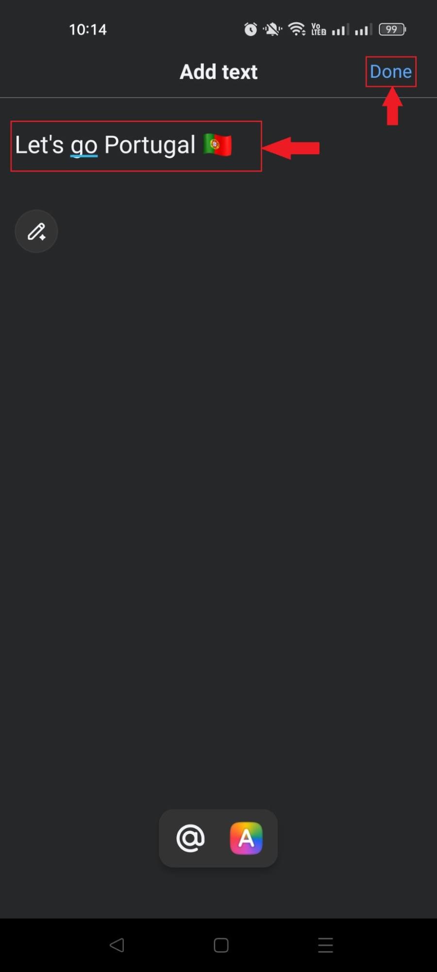 Add content inside status box on Facebook app