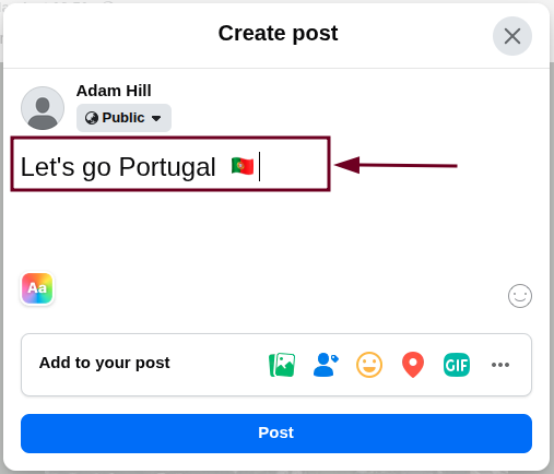 Add content inside status box on Facebook web app