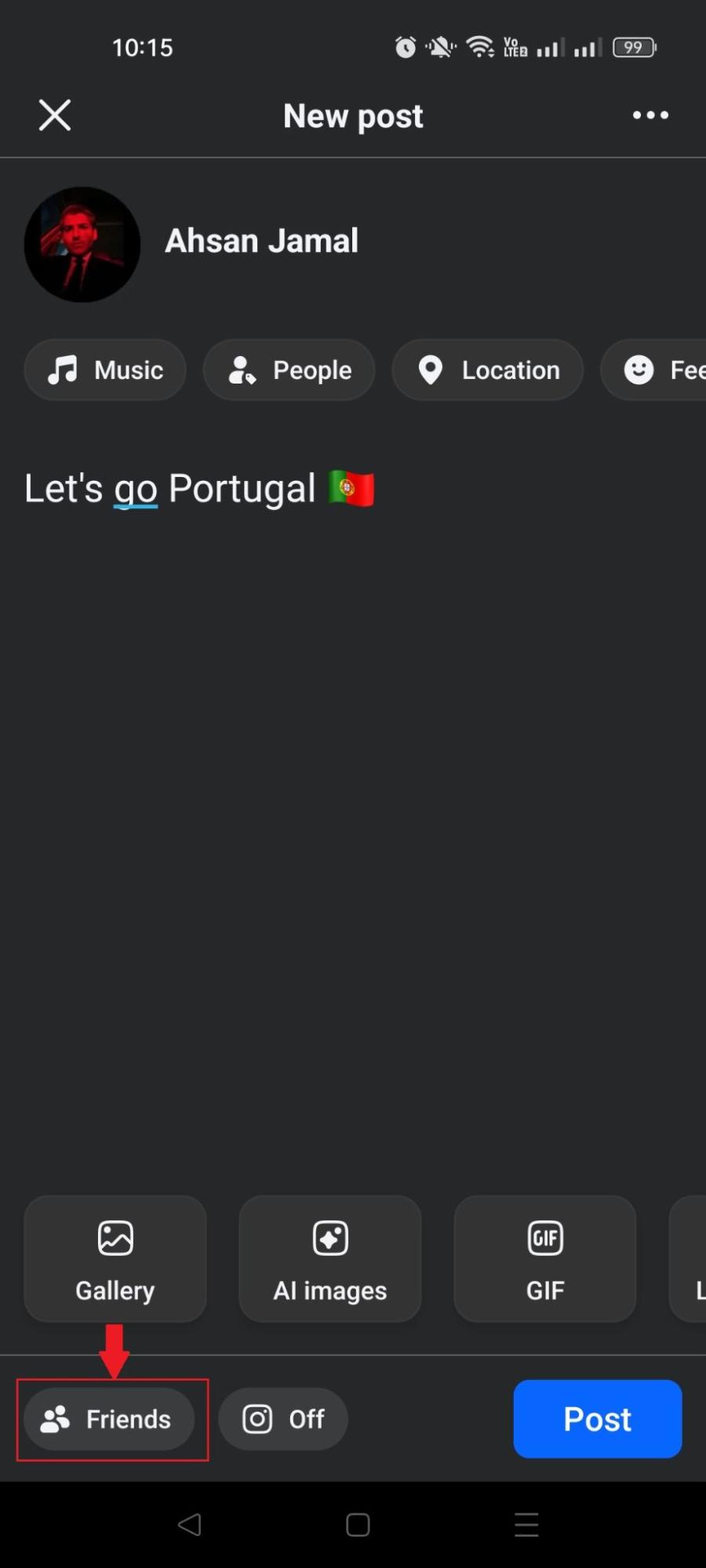 Audience selector button in Facebook app