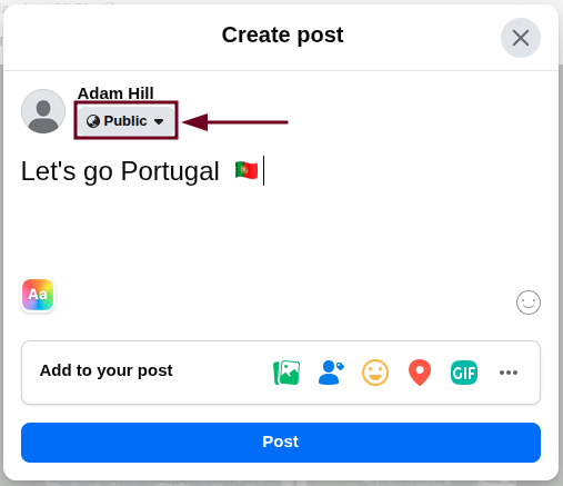 Audience selector option in Facebook web app