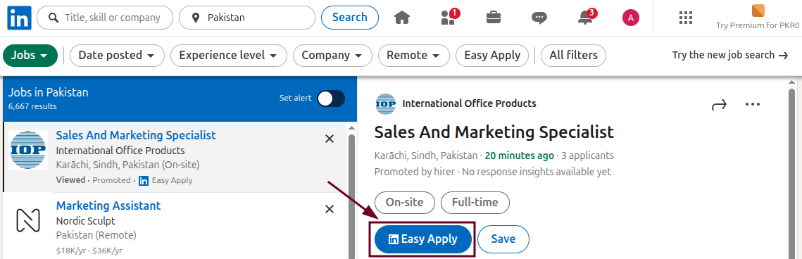 Easy Apply on a job posting in LinkedIn