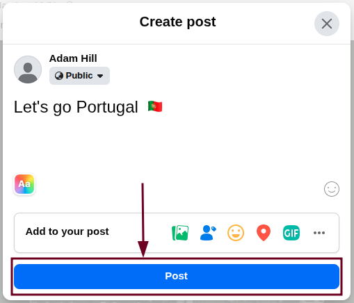 Post button inside the Facebook web app
