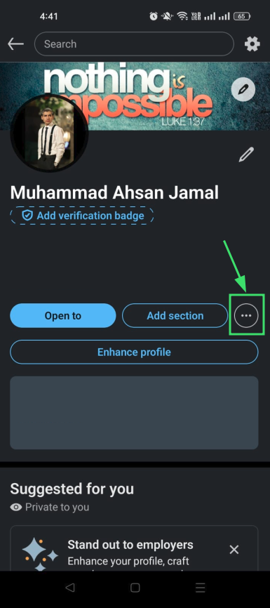 Three dots (...) icon inside LinkedIn app