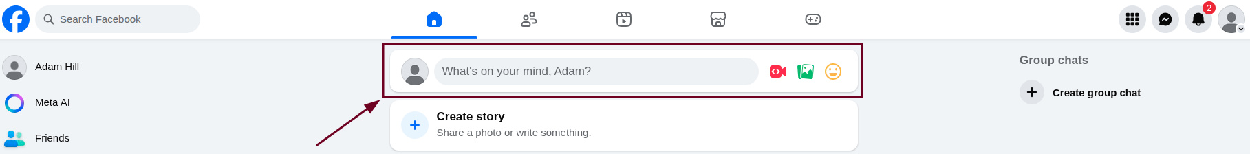 What's on your mind box inside Facebook web app
