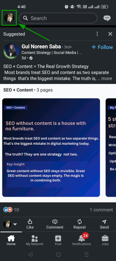 Your profile photo on LinkedIn app