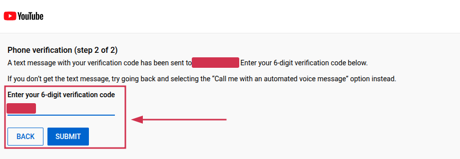 6-digit verification code for YouTube channel