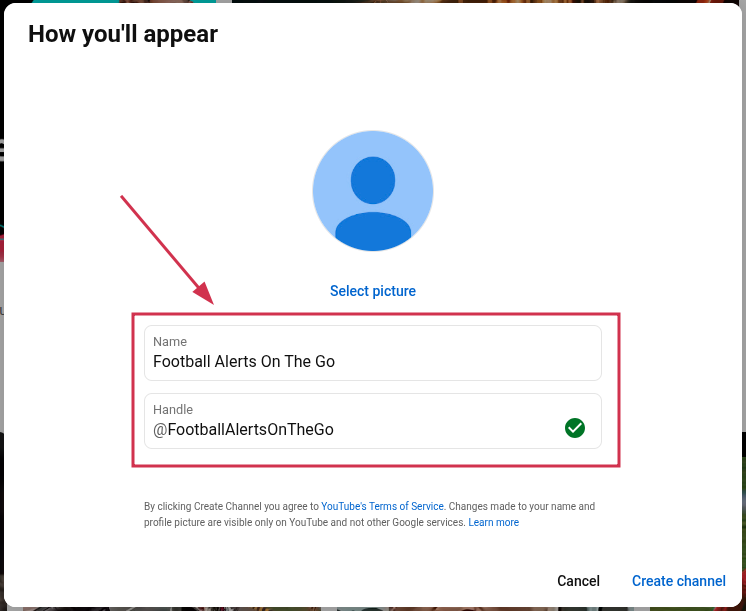 Customize channel name & handle on YouTube