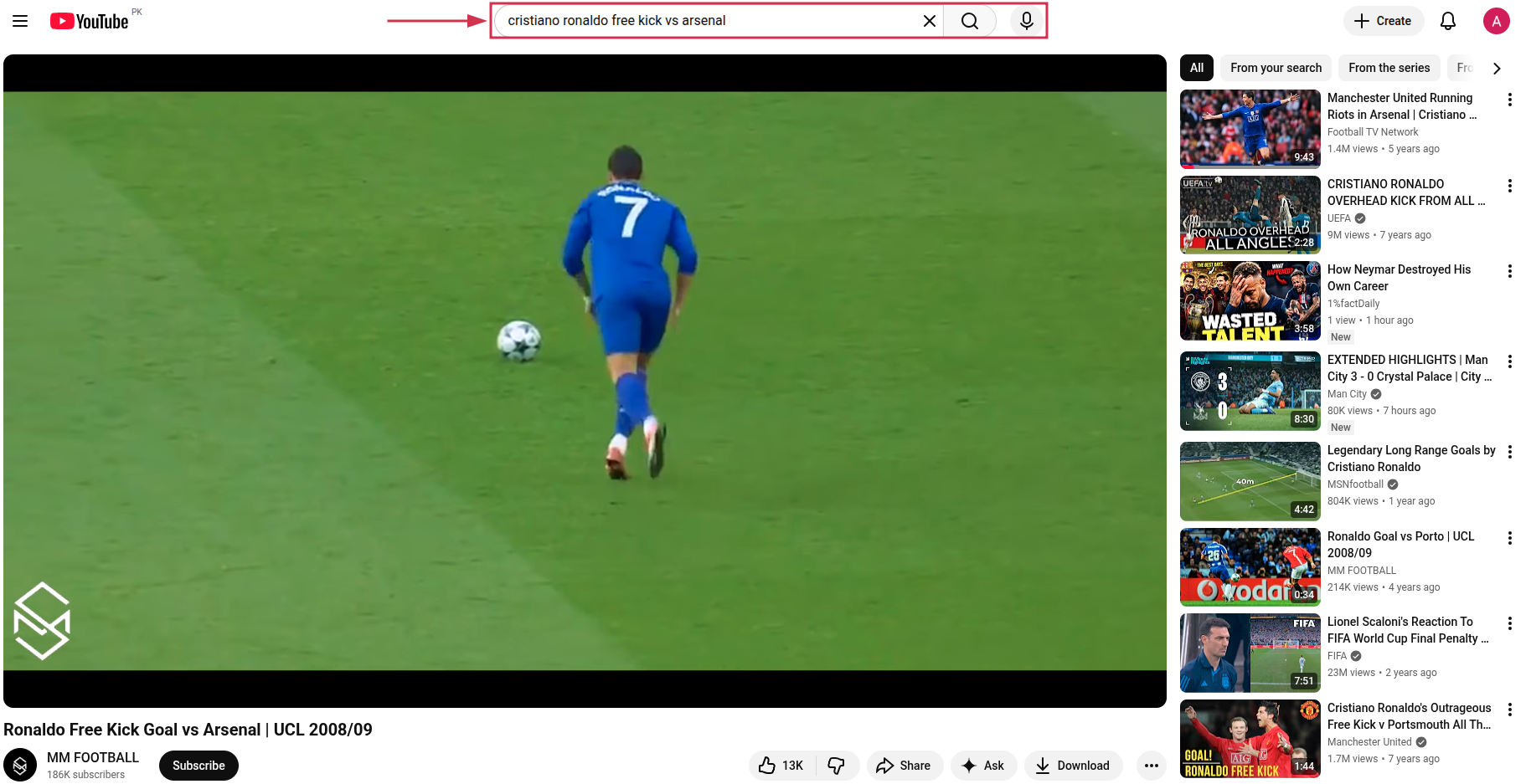Find a video & play it on YouTube on PC