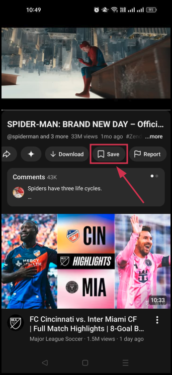 Save a video inside the YouTube app
