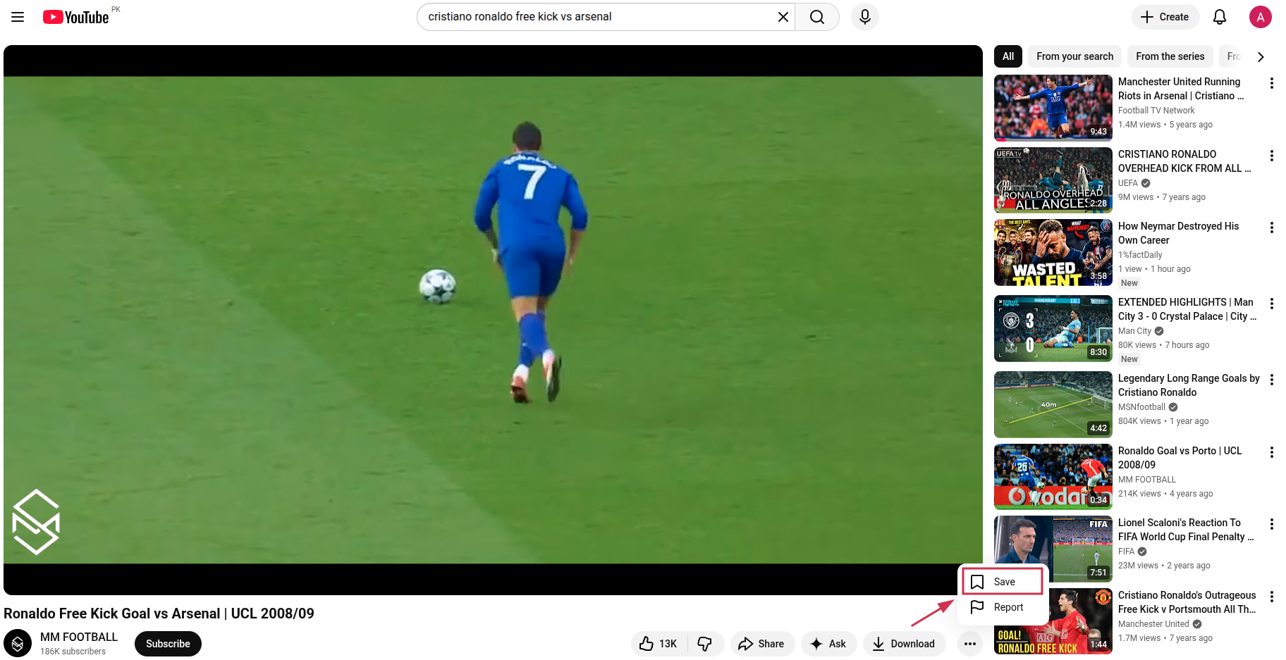 Save a video on YouTube on PC