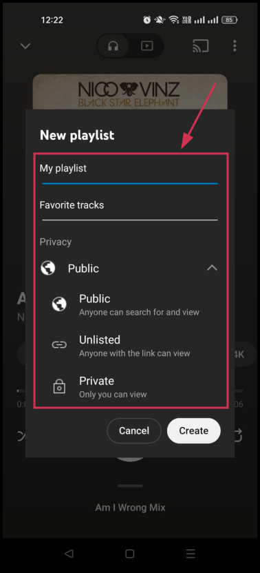 Set playlist title, description, & privacy inside the YouTube Music app