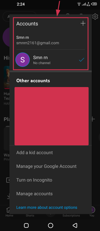 Sign in to YouTube app with your Google account